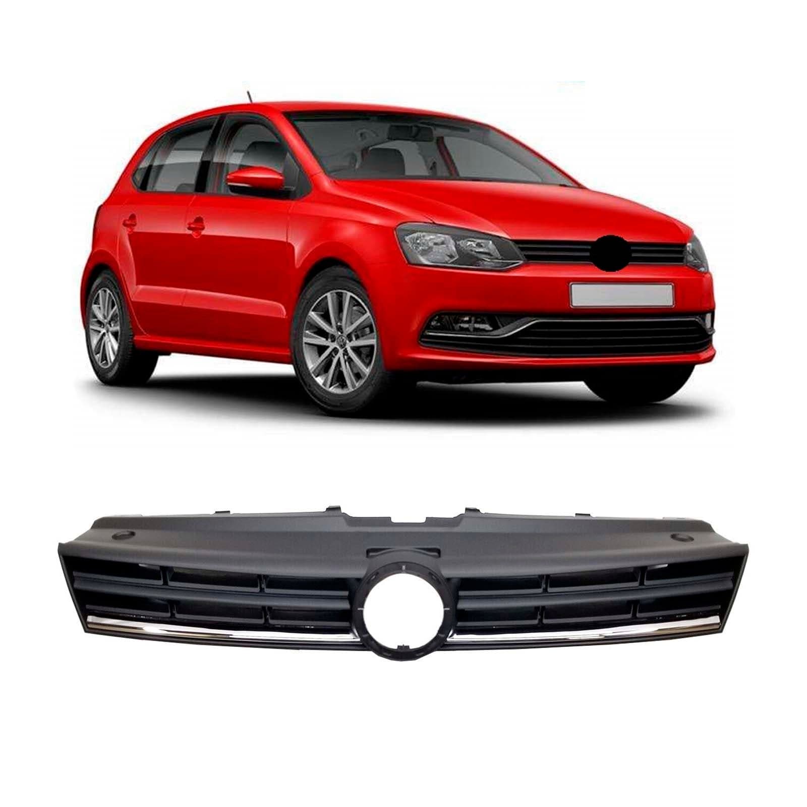 VW Polo 2014- Front Grille Mat-Black With Chrome Moulding