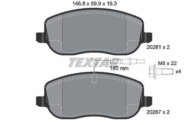 Textar Brake Pads Full Set Of 4 Front With Brake Caliper Screws 2026101 - OEM Quality Replacement - image 4