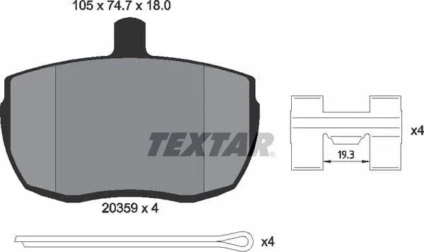 Textar Brake Pads Full Set Of 4 Front With Accessories 2035908 - image 5