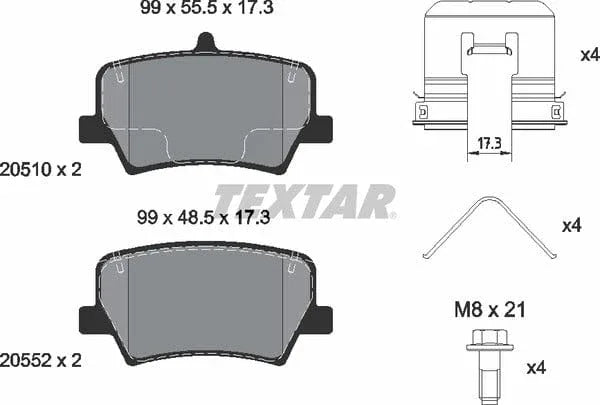 Textar Brake Pads Full Set Of 4 Rear With Brake Caliper Screws With Accessories 2051001 - image 5