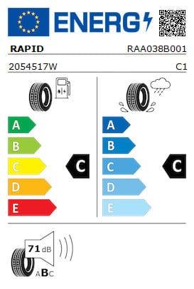 Rapid P609 205/45 R17 88W XL Tyre Summer EU Label C/C 71dB Set of 2 - image 3
