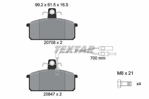 Textar Brake Pads Full Set Of 4 Front With Brake Caliper Screws 2070804 - image 4