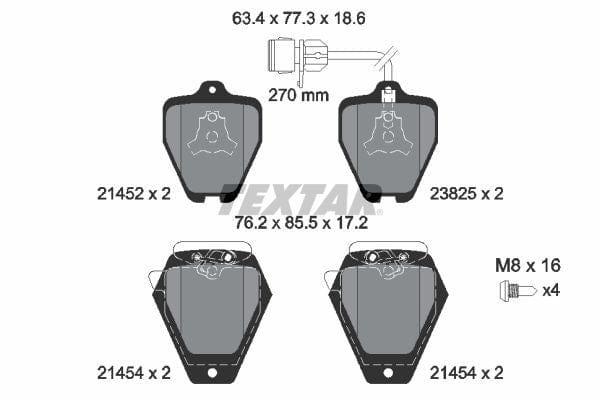 Textar Brake Pads Full Set Of 4 Front With Brake Caliper Screws With Counterweights 2145201 - image 4