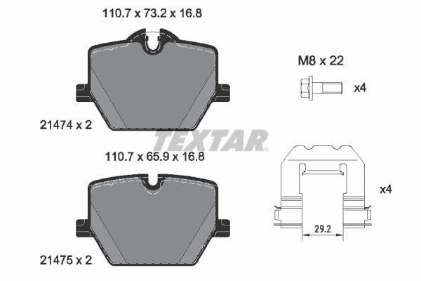Textar Brake Pads Full Set Of 4 Rear With Brake Caliper Screws With Accessories 2147401 - OEM Quality Replacement - image 4