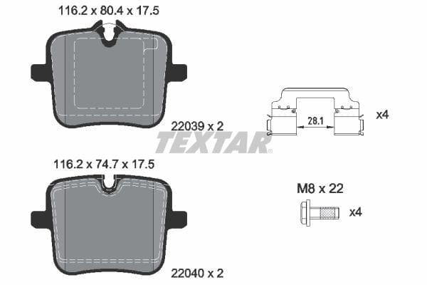 Textar Brake Pads Full Set Of 4 Rear With Brake Caliper Screws With Accessories 2203901 - image 4