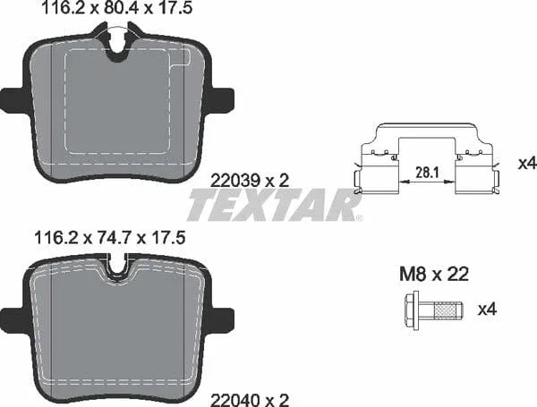 Textar Brake Pads Full Set Of 4 Rear With Brake Caliper Screws With Accessories 2203901 - image 5