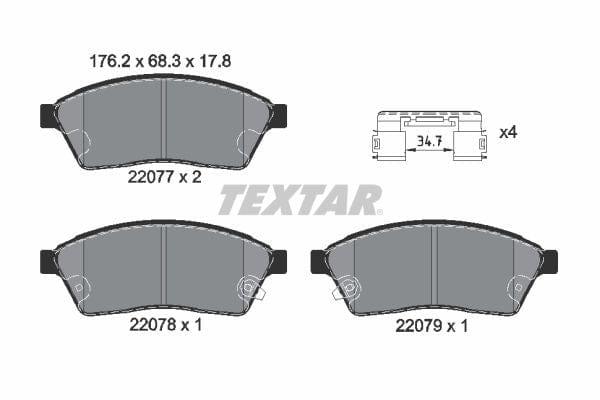 Textar Brake Pads Full Set Of 4 Front With Accessories 2207701 - image 4