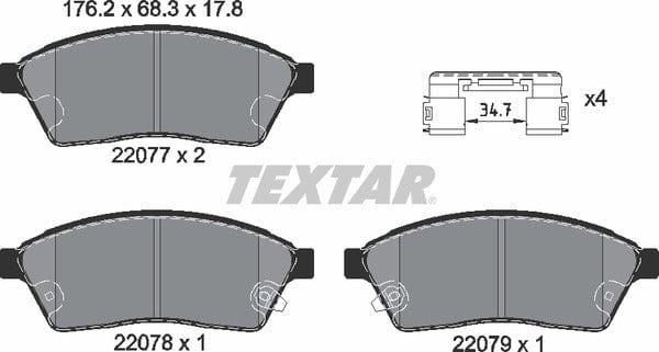 Textar Brake Pads Full Set Of 4 Front With Accessories 2207701 - image 5