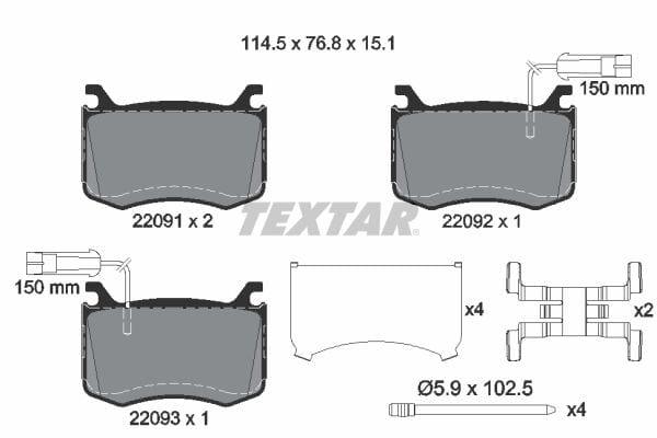 Textar Brake Pads Full Set Of 4 Front With Accessories 2209101 - image 4