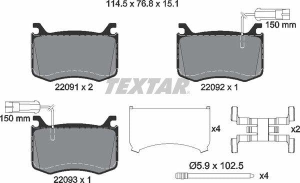 Textar Brake Pads Full Set Of 4 Front With Accessories 2209101 - image 5