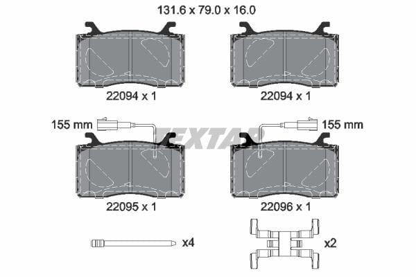 Textar Brake Pads Full Set Of 4 Front With Accessories 2209401 - image 4