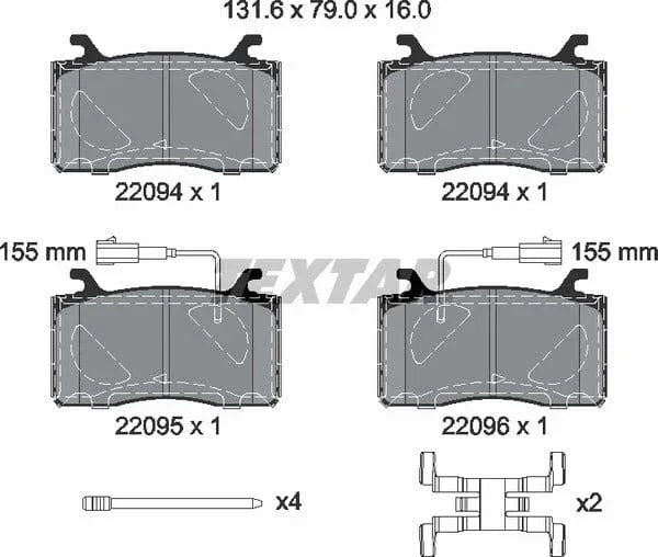 Textar Brake Pads Full Set Of 4 Front With Accessories 2209401 - image 5