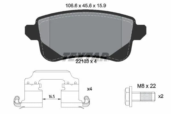 Textar Brake Pads Full Set Of 4 Rear With Brake Caliper Screws With Accessories 2210301 - image 4