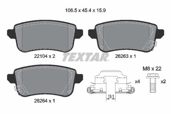 Textar Brake Pads Full Set Of 4 Rear With Brake Caliper Screws With Accessories 2210401 - image 4