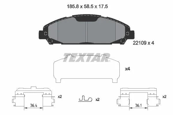 Textar Brake Pads Full Set Of 4 Front With Accessories 2210901 - image 4