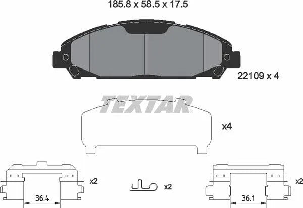 Textar Brake Pads Full Set Of 4 Front With Accessories 2210901 - image 5