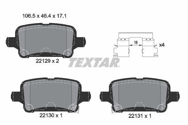 Textar Brake Pads Full Set Of 4 Rear With Accessories 2212901 - image 4