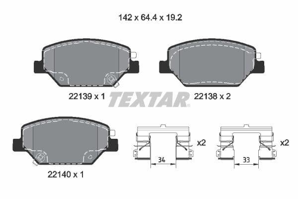 Textar Brake Pads Full Set Of 4 Front With Accessories 2213901 - image 4