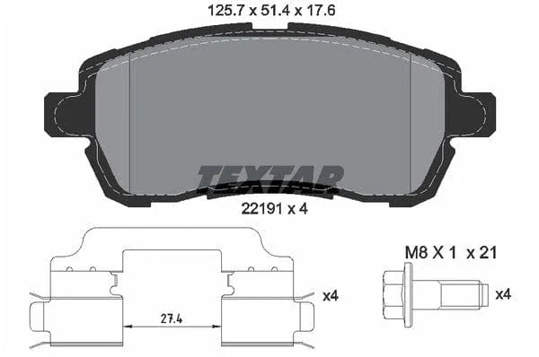 Textar Brake Pads Full Set Of 4 Front With Brake Caliper Screws With Accessories 2219103 - image 5