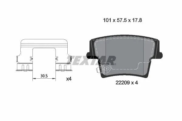Textar Brake Pads Full Set Of 4 Rear With Accessories 2220901 - image 4