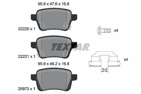 Textar Brake Pads Full Set Of 4 Rear With Brake Caliper Screws With Accessories 2222001 - image 4