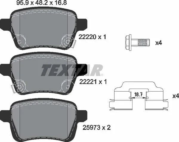 Textar Brake Pads Full Set Of 4 Rear With Brake Caliper Screws With Accessories 2222001 - image 5
