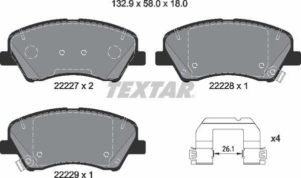 Textar Brake Pads Full Set Of 4 Front With Accessories 2222701 - image 5