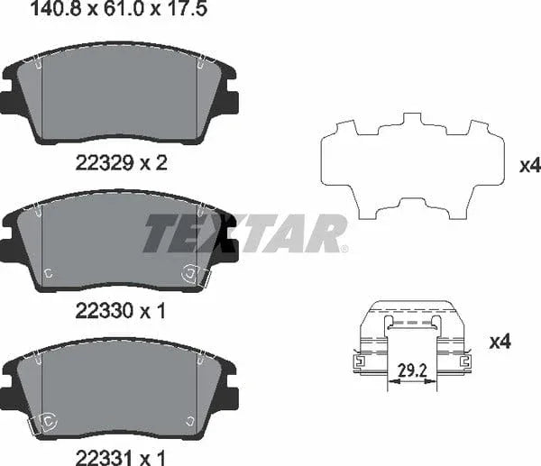 Textar Brake Pads Full Set Of 4 Front With Accessories 2232901 - image 5