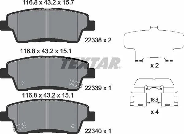 Textar Brake Pads Full Set Of 4 Rear With Accessories 2233801 - image 5
