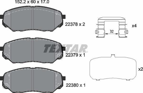 Textar Brake Pads Full Set Of 4 Front With Accessories 2237801 - image 5