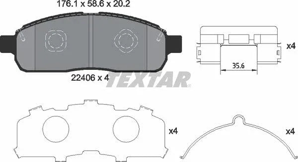 Textar Brake Pads Full Set Of 4 Front With Accessories 2240601 - image 5