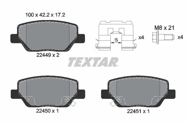 Textar Brake Pads Full Set Of 4 Rear With Brake Caliper Screws With Accessories 2244901 - image 4