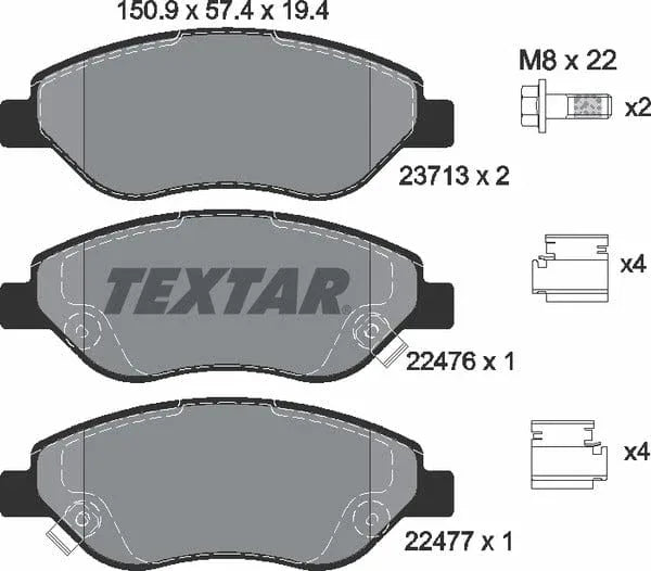 Textar Brake Pads Full Set Of 4 Front With Brake Caliper Screws With Accessories 2247601 - image 5