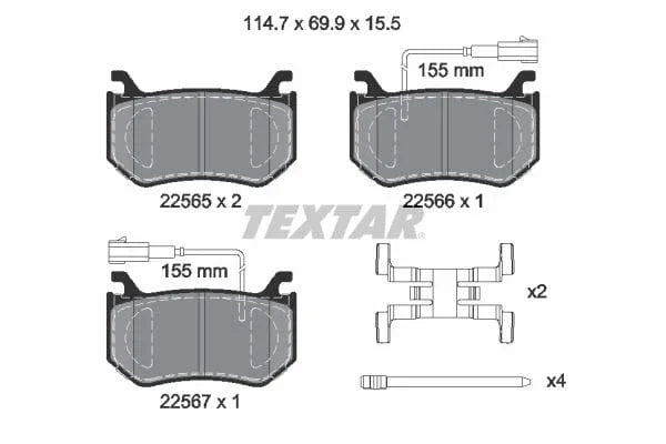Textar Brake Pads Full Set Of 4 Rear With Accessories 2256501 - image 4