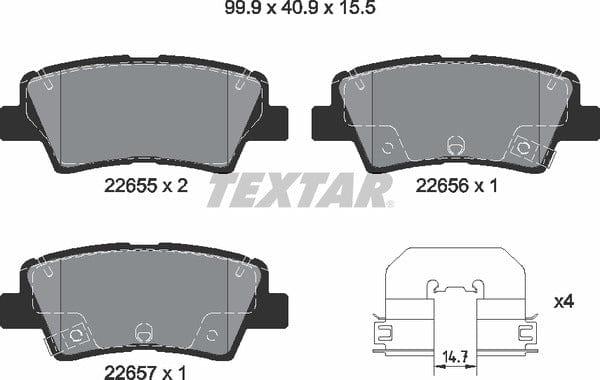 Textar Brake Pads Full Set Of 4 Rear With Accessories 2265501 - image 5