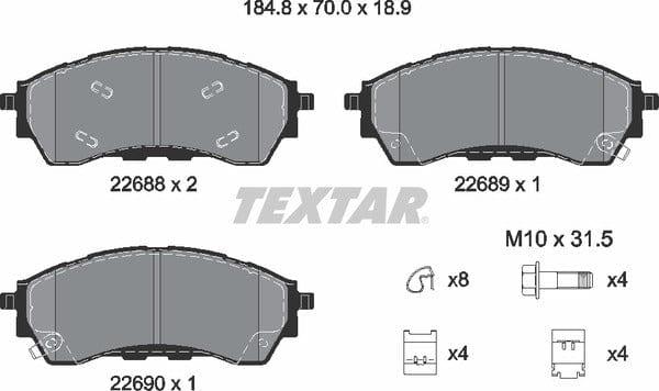 Textar Brake Pads Full Set Of 4 Front With Brake Caliper Screws With Accessories 2268801 - image 5
