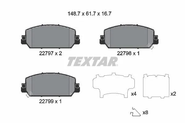 Textar Brake Pads Full Set Of 4 Front With Accessories 2279701 - image 4