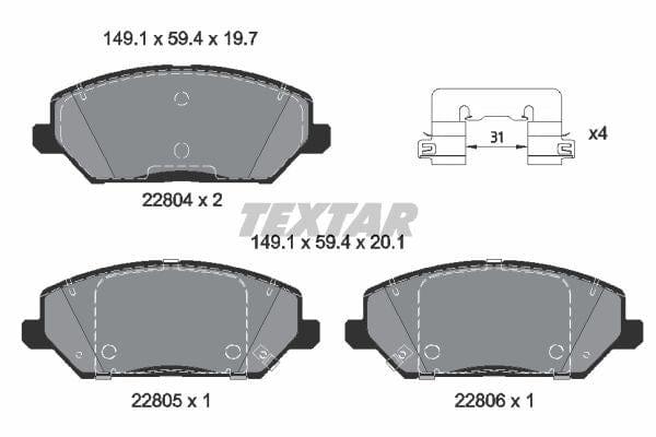 Textar Brake Pads Full Set Of 4 Front With Accessories 2280401 - image 4