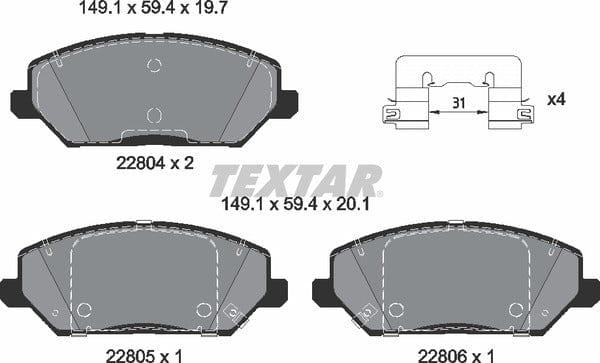 Textar Brake Pads Full Set Of 4 Front With Accessories 2280401 - image 5
