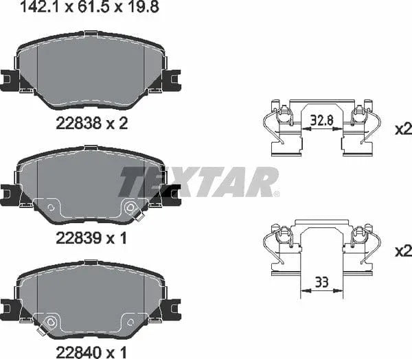 Textar Brake Pads Full Set Of 4 Front With Accessories 2283801 - image 5