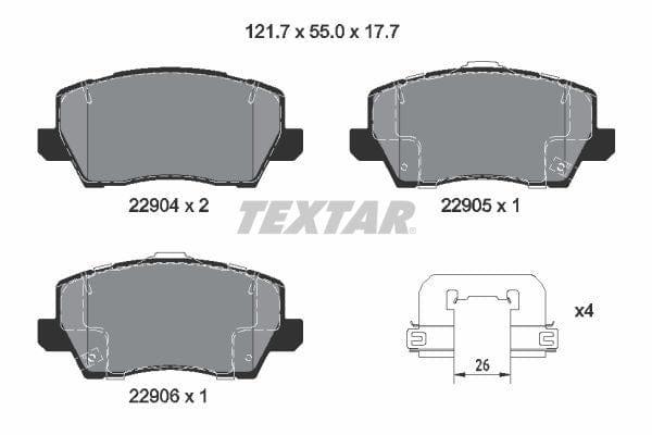 Textar Brake Pads Full Set Of 4 Front With Accessories 2290401 - image 4