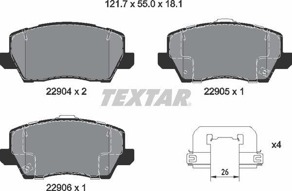 Textar Brake Pads Full Set Of 4 Front With Accessories 2290401 - image 5