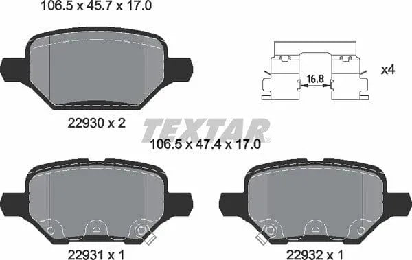 Textar Brake Pads Full Set Of 4 Rear With Accessories 2293001 - image 5