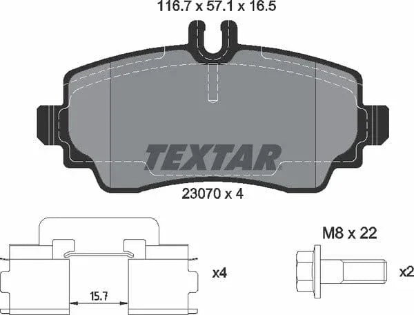 Textar Brake Pads Full Set Of 4 Front With Brake Caliper Screws With Accessories 2307003 - image 5