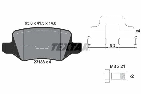 Textar Brake Pads Full Set Of 4 Rear With Brake Caliper Screws With Accessories 2313805 - image 4