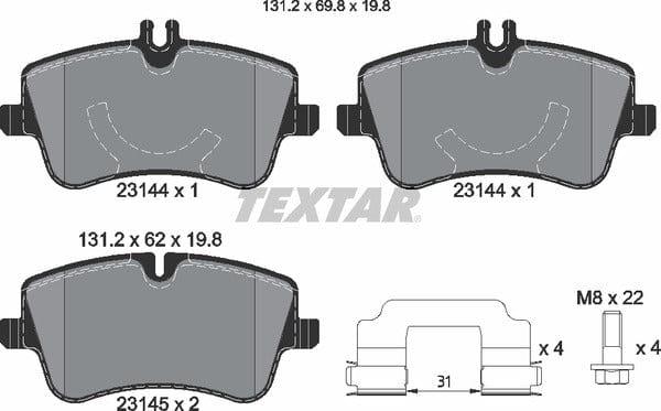 Textar Brake Pads Full Set Of 4 Front With Brake Caliper Screws With Accessories 2314401 - image 5