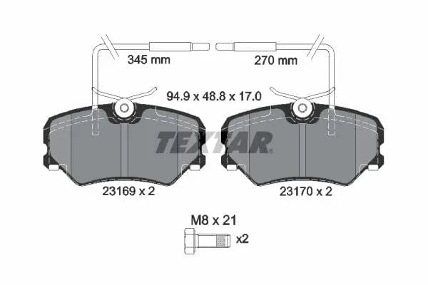 Textar Brake Pads Full Set Of 4 Front With Brake Caliper Screws 2316901 - image 4