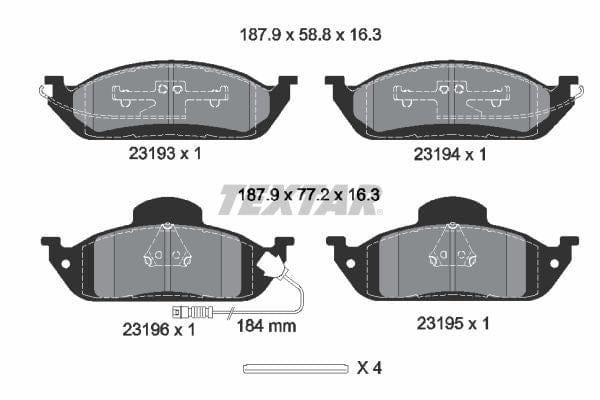 Textar Brake Pads Full Set Of 4 Front With Accessories 2319303 - image 4