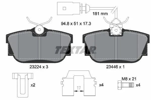 Textar Brake Pads Full Set Of 4 Rear With Brake Caliper Screws With Accessories 2322416 - image 4