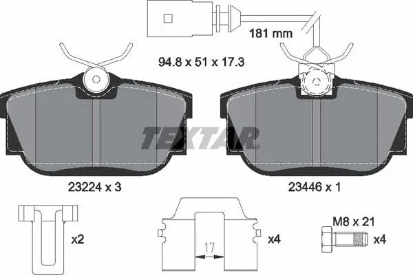 Textar Brake Pads Full Set Of 4 Rear With Brake Caliper Screws With Accessories 2322416 - image 5